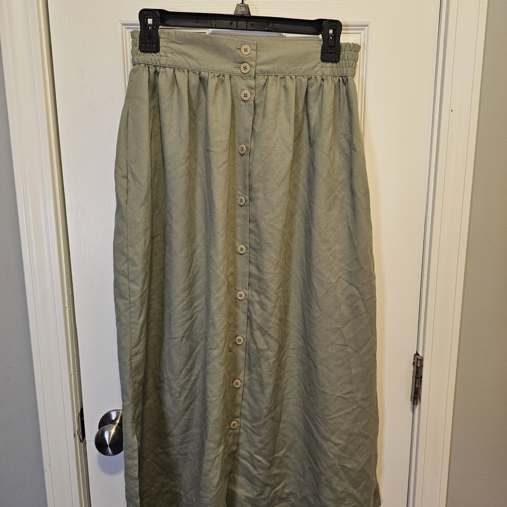 Vintage Southern Lady Sage Button-Front A-Line Skirt - Picture 1 of 8